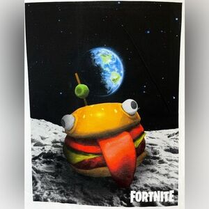 Fortnite Hamburger Outer Space White Graphic Print Tshirt Size Medium NWT